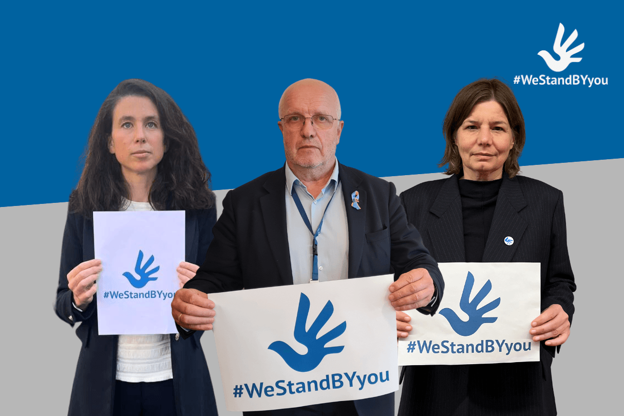 Three Members of Parliament from Italy, Lithuania and Germany take on a godparenthood for Aliaksandr Petushkou, Mikalai Kuliashou and Pavel Mazheika